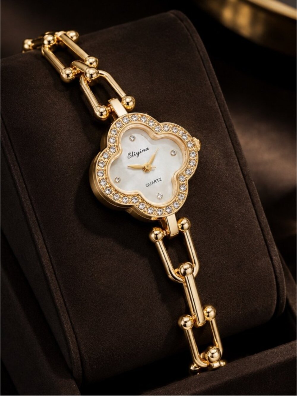Gold Crystal Clover Bracelet Watch